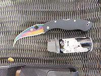 Нож и баллончик со слезоточивым газом конфискованные у задержанного в Бат-Яме. 
