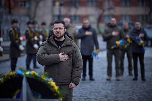 Во время мемориальной церемонии памяти павшим в войне с Россией. Львов, январь 2023 года
