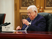 Махмуд Аббас на совместном заседании с правительством КНР. 15 июня 2023 года