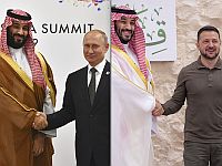 Наследный принц Мухаммад бин Салман бин Абдель Азиз ас-Сауд с Путиным (2019 год) и Зеленским (2023 год)