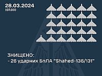 ВСУ: ночью были перехвачены 26 из 28 "шахедов", запущенных российскими военными