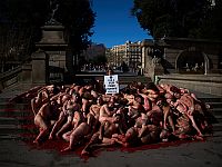 "Голые и окровавленные": традиционная акция протеста защитников прав животных в Барселоне
