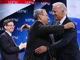 Эхуд Барак и Джо Байден на сцене конференции AIPAC. Вашингтон, 4 марта 2013 года