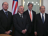 Министр обороны Израиля Моше Яалон, министр стратегического планирования Юваль Штайниц, госсекретарь США Джон Керри и премьер-министр Израиля Биньямин Нетаниягу