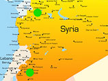 На карте Сирии обозначены районы химических атак: Хан аль-Асал (западный пригород Алеппо, на севере страны) и Восточная Гута (к востоку от Дамаска)