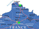 На карте обозначены место заключения (под Лиллем) и ареста (к востоку от Парижа)