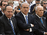 Шимон Перес, Биньямин Нетаниягу и Моше Яалон на церемонии памяти жертв войн 30 апреля 2014 г. 