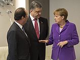 Президент Украины Петр Порошенко, президент Франции Франсуа Олланд и канцлер Германии Агела Меркель. Брюссель, 27.06.2014