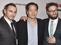 Джеймс Франко, Чарльз Чун и Сет Роган на премьере фильма "Интервью". Лос-Анджелес, 11 декабря 2014 года