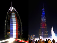 Акция солидарности с Парижем: небоскребы Дубая окрасились в цвета флага Франции