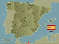Карта Испании. Мелилья обозначена красным (внизу)