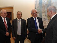 Ицхак Молхо, Маджид Фарадж, Саиб Арикат и Биньямин Нетаниягу. Иерусалим, 17 апреля 2012 года   