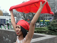 Секстремистка FEMEN "захватила" пушку в Киеве в день 100-летия октябрьской революции