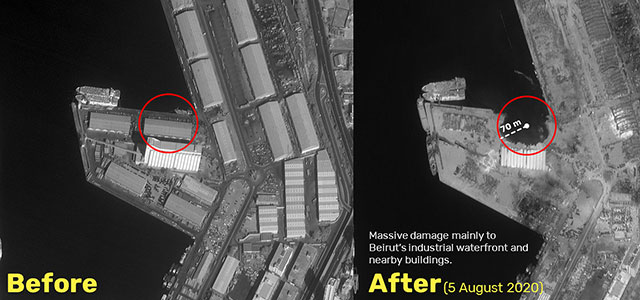 Израильская компания опубликовала спутниковые снимки Бейрута до и после взрыва